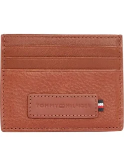 Porte-cartes camel uni en cuir avec logo iconique et nom de la marque