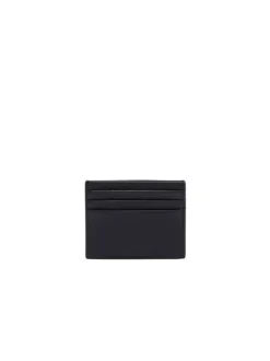 Porte-cartes en cuir grainé noir uni avec crocodile ton sur ton à l'avant