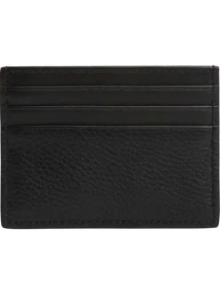 Porte-cartes en cuir noir uni avec logo iconique gris embossé