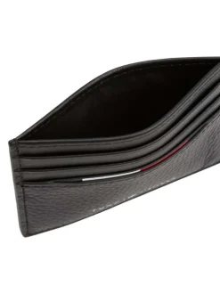 Porte-cartes en cuir noir uni avec logo iconique gris embossé