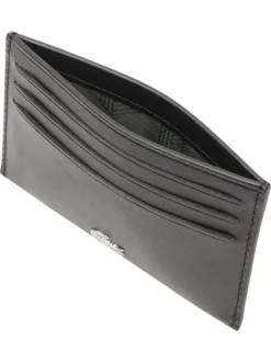Porte-cartes en cuir noir uni avec un porte-clés de la marque