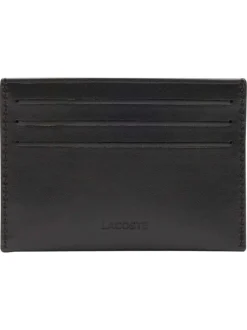 Porte-cartes en cuir noir uni avec un porte-clés de la marque