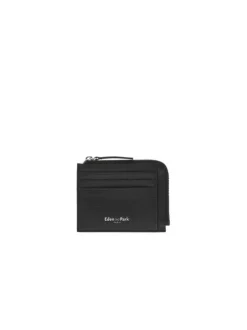 Porte-cartes en cuir noir uni made in France avec marque argenté