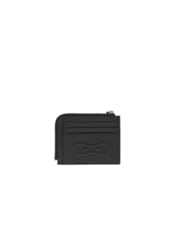 Porte-cartes en cuir noir uni made in France avec marque argenté