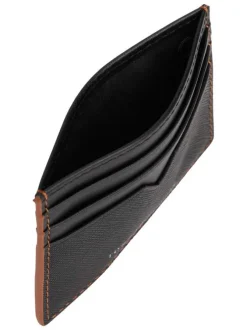 Porte-cartes en cuir noir uni avec multiples rangements