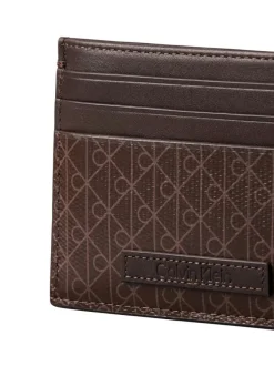 Porte-cartes marron avec un revêtement à motifs monogrammes