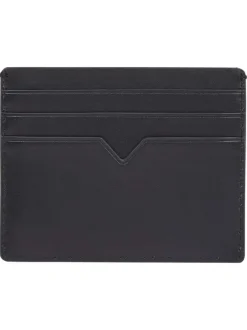 Porte-cartes noir uni en cuir avec plusieurs compartiments à cartes