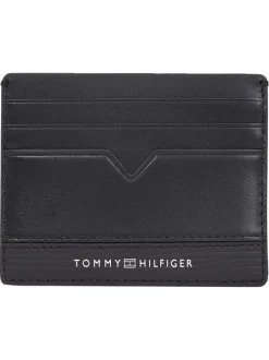 Porte-cartes noir uni en cuir avec plusieurs compartiments à cartes