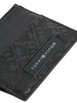 Porte-cartes noir uni en cuir avec une fermeture zippée et nom iconique