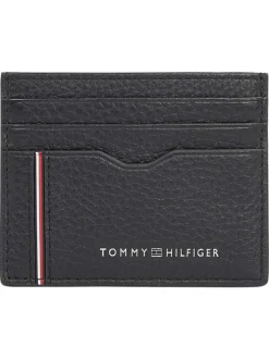 Porte-cartes noir uni en cuir avec nom iconique de la marque et compartiments