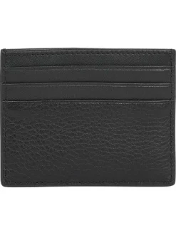 Porte-cartes noir uni en cuir avec logo iconique sur le devant et compartiments