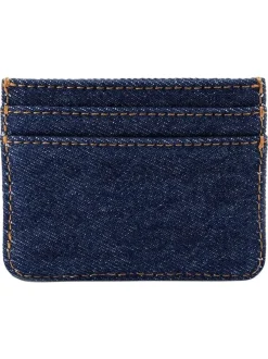 Porte-cartes en coton marine pourvu d'un patch embossé au nom de la marque