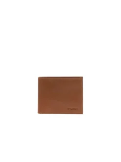 Portefeuille en cuir de vache camel uni avec une fermeture zippée