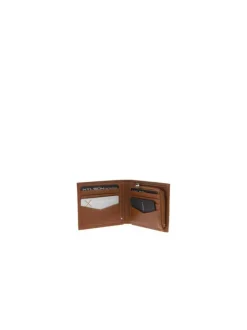 Portefeuille en cuir de vache camel uni avec une fermeture zippée