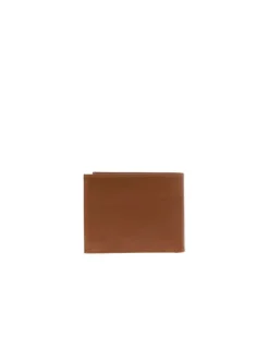 Portefeuille en cuir de vache camel uni avec une fermeture zippée