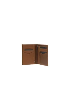 Portefeuille en cuir de vache camel uni avec le logo embossé à l'avant