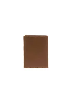Portefeuille en cuir de vache camel uni avec le logo embossé à l'avant