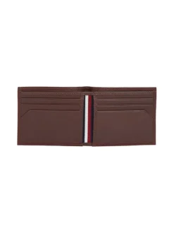 Portefeuille en cuir marron uni grainé horizontal avec porte clé