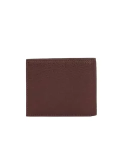 Portefeuille en cuir marron uni grainé horizontal avec porte clé