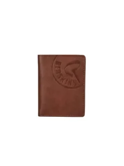 Portefeuille en cuir marron uni avec une poche zippée vertical à l'intérieur