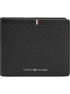 Portefeuille en cuir noir aspect grainé pourvu du nom de la marque
