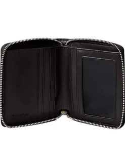Portefeuille en cuir noir uni avec maille tressée et rangements