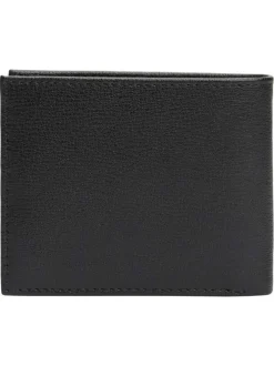 Portefeuille en cuir noir aspect grainé pourvu d'une plaque embossée