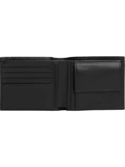 Portefeuille en cuir noir aspect grainé pourvu du nom de la marque