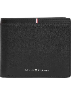 Portefeuille en cuir noir aspect grainé pourvu du nom de la marque