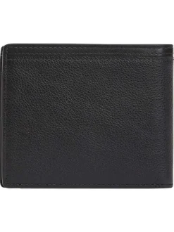 Portefeuille en cuir noir aspect grainé pourvu du nom de la marque