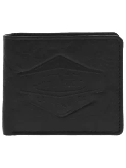 Portefeuille en cuir noir uni format italien et marque embossée
