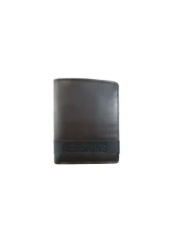 Portefeuille marron uni avec patch noir et logo de la marque inscrit