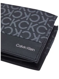 Portefeuille noir grainé avec monogramme imprimé en gris clair