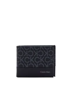 Portefeuille noir grainé avec monogramme imprimé en gris clair