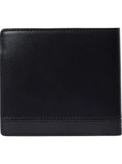 Portefeuille noir uni en cuir avec nom de la marque sur le devant et drapeau