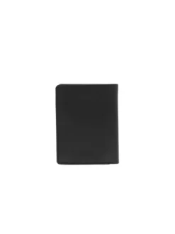Portefeuille noir uni en cuir de vachette avec logo embossé