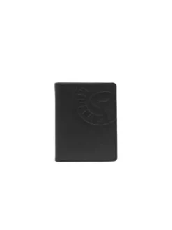 Portefeuille noir uni en cuir de vachette avec logo embossé