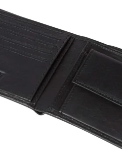 Portefeuille noir uni en cuir avec logos de la marques et multiples rangements