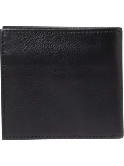 Portefeuille noir uni en cuir avec logos de la marques et multiples rangements