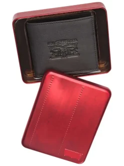 Portefeuille noir uni en cuir avec logos de la marques et multiples rangements