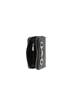 Portefeuille anthracite pourvu d'une fermeture zippée et du logo de la marque