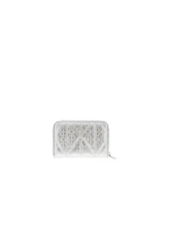 Portefeuille argent imprimé au nom de la marque avec une fermeture zippée