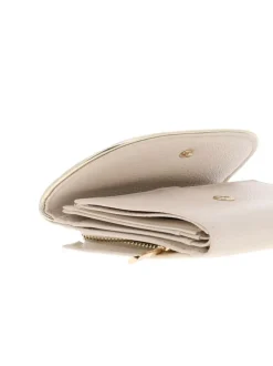 Portefeuille beige clair uni et doré en simili cuir avec logo gravé