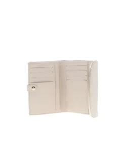 Portefeuille beige clair uni et doré en simili cuir avec logo gravé