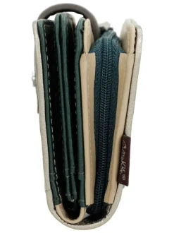 Portefeuille beige orné du logo de la marque avec de multiples rangements