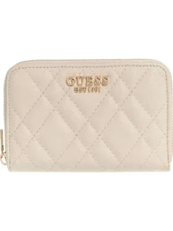 Portefeuille beige uni avec le logo de la marque embossé à l'avant
