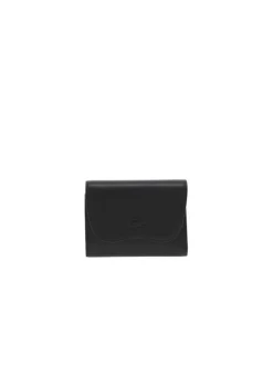 Portefeuille en cuir noir uni lisse à rabat à fermeture pression avec patch