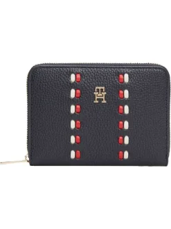 Portefeuille marine aspect grainé pourvu d'une fermeture zippée