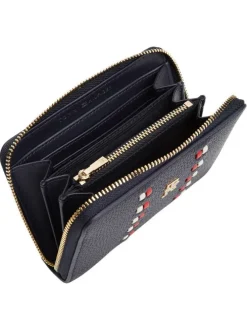 Portefeuille marine aspect grainé pourvu d'une fermeture zippée