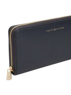 Portefeuille marine aspect grainé pourvu d'une fermeture zippée